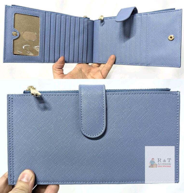 New Feith & Felly Light Blue Women's Card Case Wallet with Tons of Room For Cards + 2 Zippered Sections For Coins or Cash