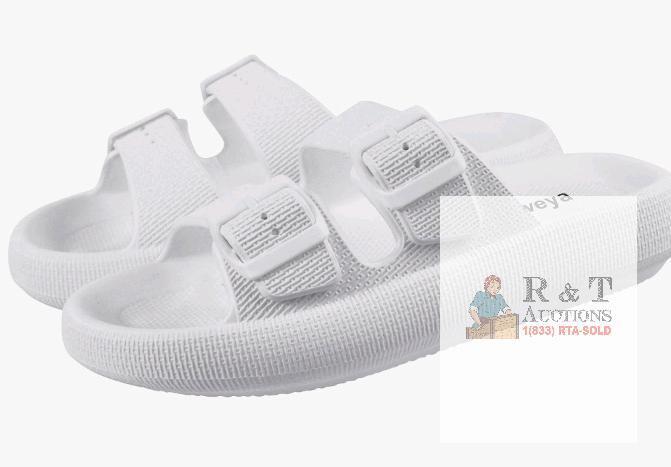 New sz 13-14 Womens Weweya Pillow Slippers for Women and Men Non Slip Sandals Shower Slides - Adjustable Buckles - Cushioned Thick Sole