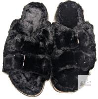 New Size 39 Women's Super Soft Faux Fur Double Strap Cork Foorbed Slipper Slides Sandals