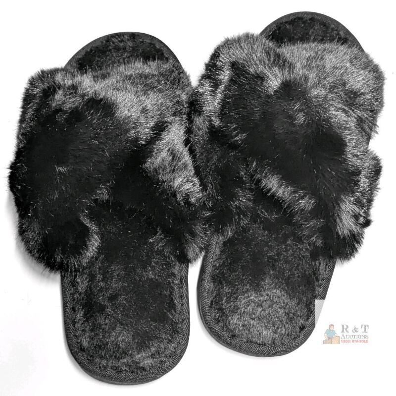 New Size 38/39 Women's Super Soft Fuzzy Women's Cross Band Memory Foam Furry Open Toe House Shoes Faux Fur Plush Home Slippers