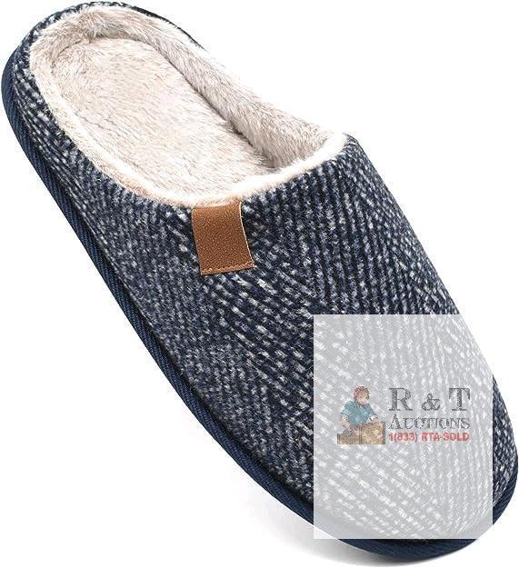New Size 13 Men's ONCAI Cozy Memory Foam Knit Scuff Slippers Slip On Warm House Shoes Indoor/Outdoor With Best Arch Support, Blue