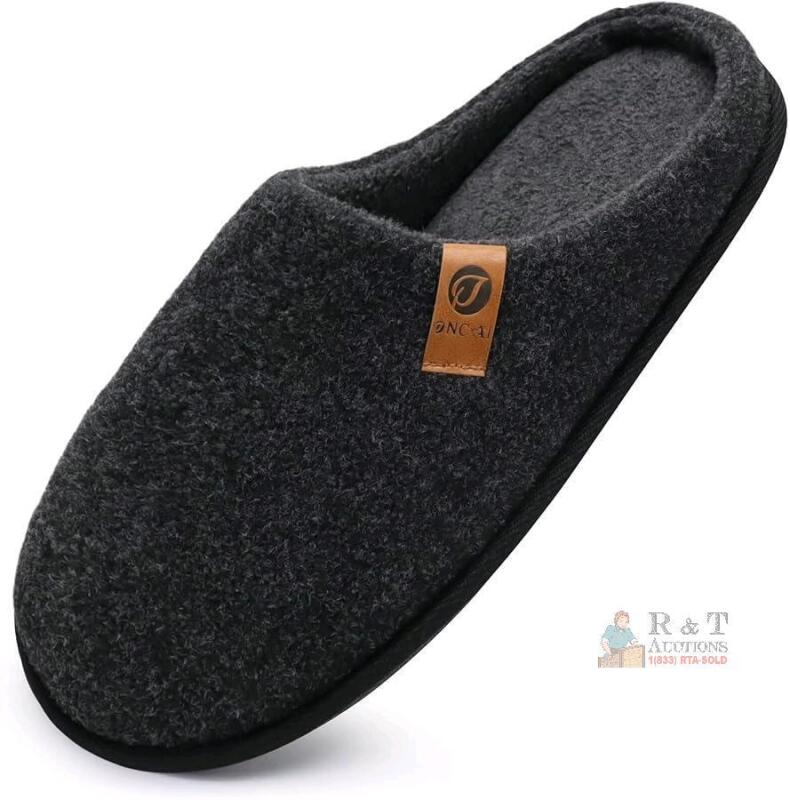 New Size 13 Men's ONCAI Cozy Memory Foam Felt Scuff Slippers Slip On Warm House Shoes Indoor/Outdoor With Best Arch Support, Black