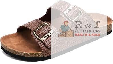 New Size 8 Mens ONCAI Beach Slides, Cork Sandals With Adjustable Straps, Woodgrain Khaki