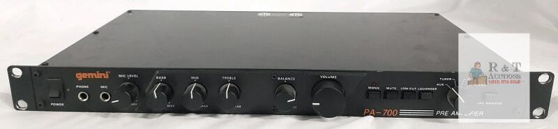 Gemini PA-700 Stereo Preamplifier, Rack Mount, Multiple RCA Inputs, Dual Voltage, Phono, 1/4" Mic