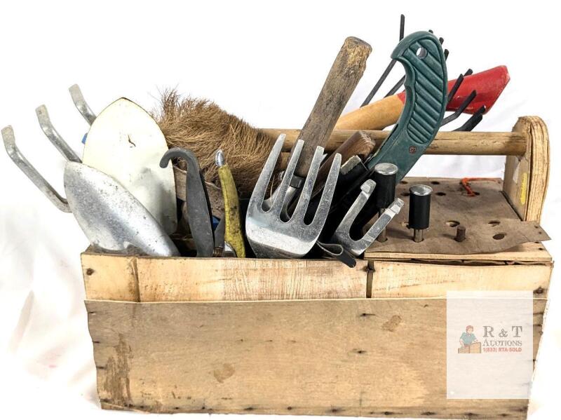 Vintage Rustic Toolbox Full if Assorted Gardening & Other Tools