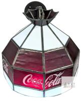 Vintage Stained Glass COCA-COLA Ceiling Lamp, Untested, Cracked Panel on 1