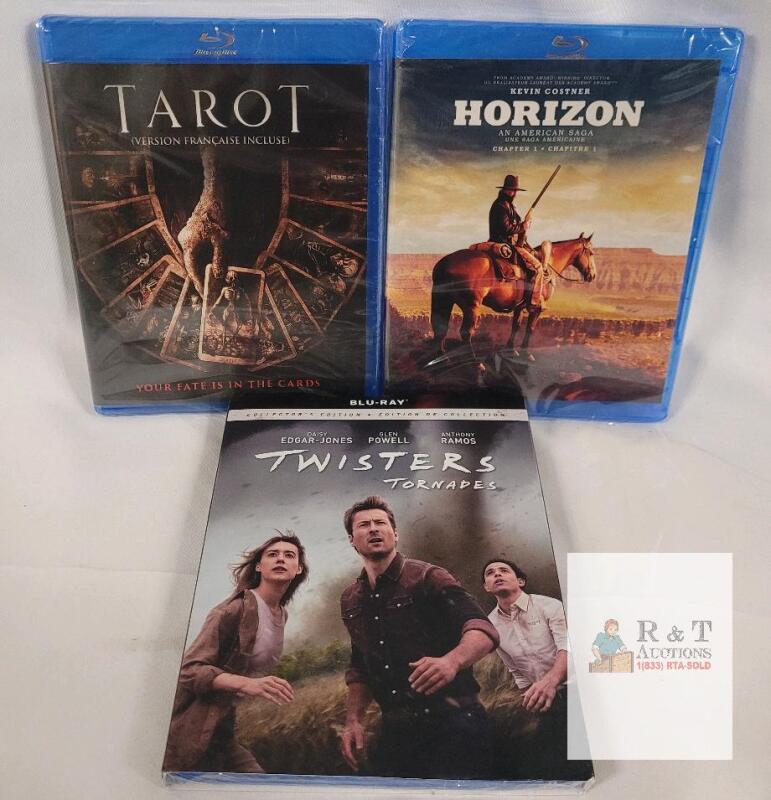 Three (3) New Blu-Ray Movies . Horizon (western) , Twister (action) & Tarot (horror) . All Sealed.
