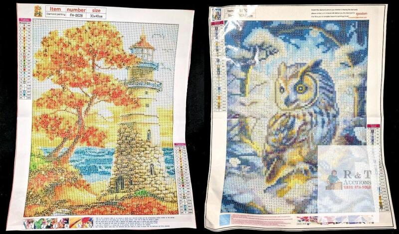 2 New 11.8" &times; 15.37" DIY Diamond Painting Art Kits : Fall Lighthouse & Winter Owl