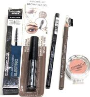 New MARCELLE Volum'Xtension Electric Mascara Black & ANNABELLE Brow Fibre Gel (Light/Med), Retractable Eyeliner (Jet Black), Eyebrow Pencil (Taupe) & Single Matte Eyeshadow (Salmon)