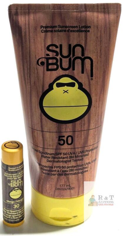 [exp 04/2026 - 11/2027] New SUN BUM Broad Spectrum SPF 50 UVA / UVB Protection, Water Resistant (80 Minutes) Premium Sunscreen Lotion & Mango SPF 30 Sunscreen Lip Balm