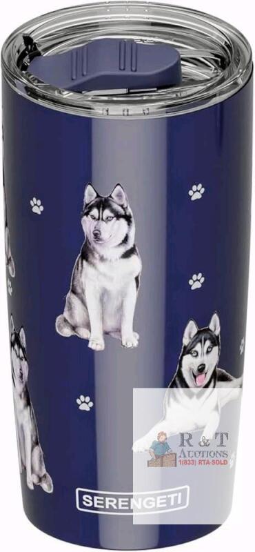 New SERENGETI Siberian Husky 20 Oz. Stainless Steel, Vacuum Insulated Tumbler with Spill Proof Lid - 3D Print - Insulated Travel mug for Hot or Cold Drinks (Siberian Husky Tumbler)
