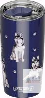 New SERENGETI Siberian Husky 20 Oz. Stainless Steel, Vacuum Insulated Tumbler with Spill Proof Lid - 3D Print - Insulated Travel mug for Hot or Cold Drinks (Siberian Husky Tumbler)