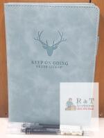 NEW A5 Faux Leather Blue Journal "Keep On Going", 224 Pages, 2 UIRIO 0.5mm Gel Pens Included