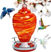 New Newurban 29oz Hand-Blown Glass Hummingbird Feeder, Red Firework
