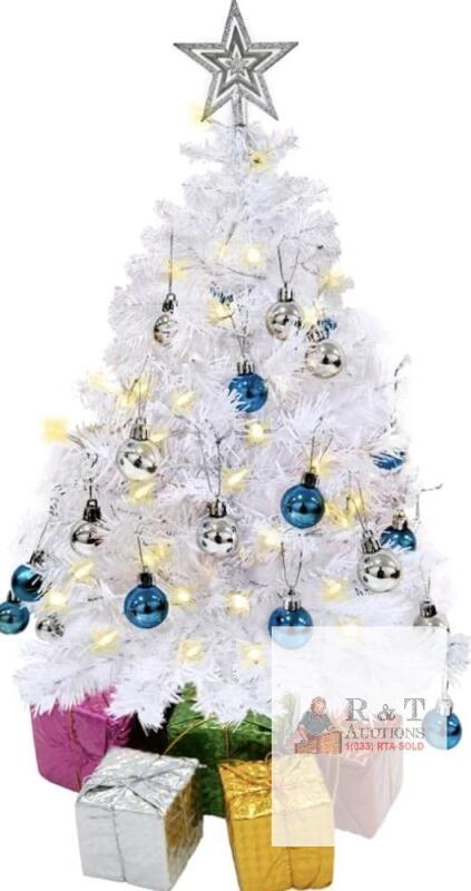 New White Tabletop Tree with LED Lights & Accessories