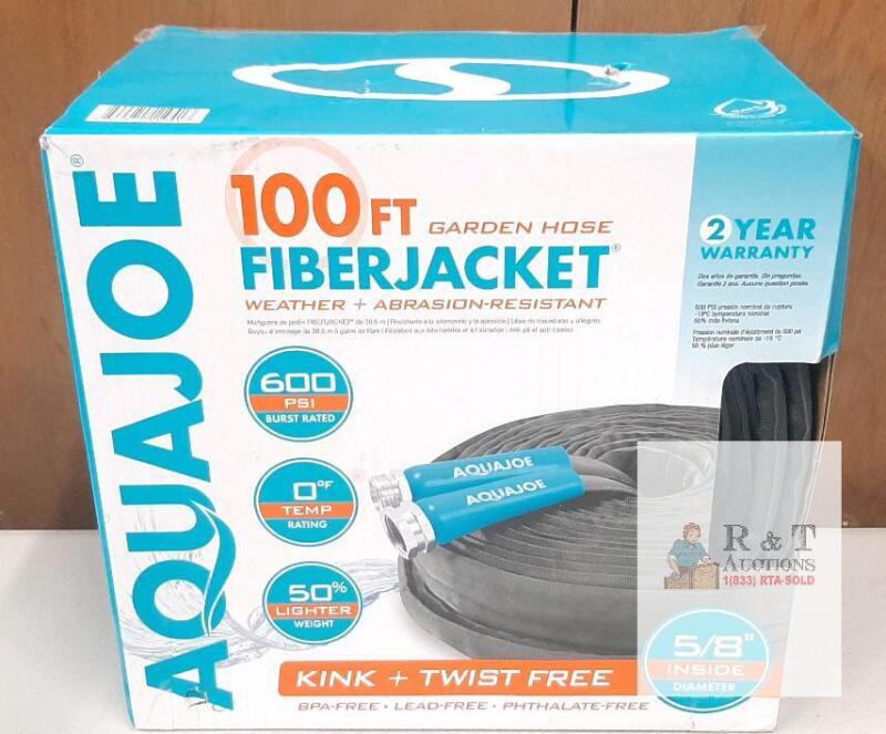 NEW AquaJoe AJFJH100-58-PRO FiberJACKET 100 ft 5/8" Garden Hose, 600 PSI, Aluminum Fittings