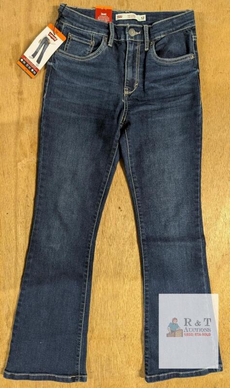 NEW Levi&rsquo;s Girls Flare Jeans Size 12 Dark Wash, Adjustable Waist, Comfort Stretch, Wide Leg Opening
