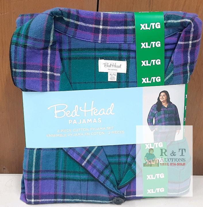 NEW BedHead Pajamas 2-Piece Cotton Set, Multicolor Plaid, Women&rsquo;s XL, Button Front, Long Sleeve