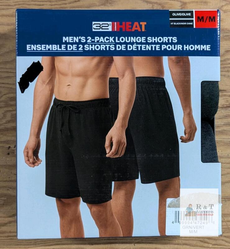 NEW 32 Degrees HEAT Men&rsquo;s 2-Pack Lounge Shorts, Medium, Olive/Black, Stretch Comfort, Soft Touch