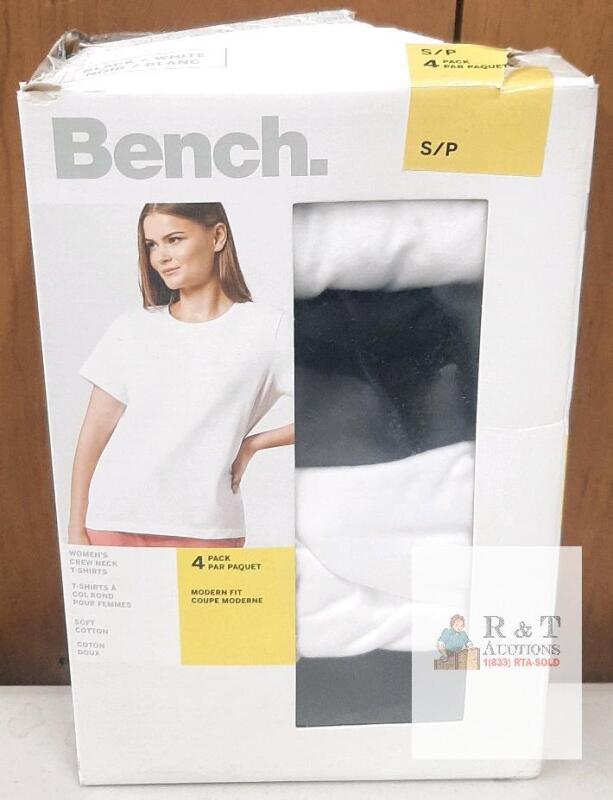 NEW Bench Women's Crew Neck T-Shirts, 4-Pack, Small, Modern Fit, Soft Cotton, Multi-Color