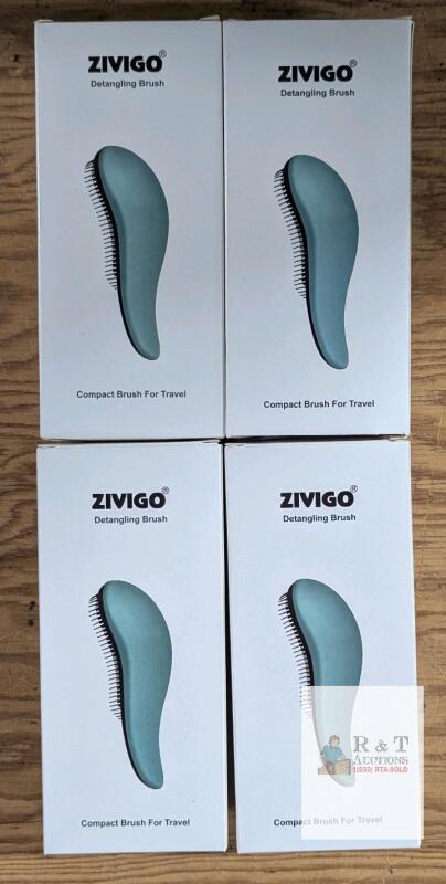 4 NEW Zivigo Detangling Brush, Compact Travel Size, Light Blue/Black, Ergonomic Handle, New in Box