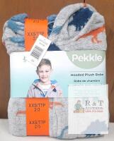 NEW Pekkle Hooded Plush Robe, XXS/TTP 2/3, Dinosaur Print, Recycled Polyester, Costco 3416186