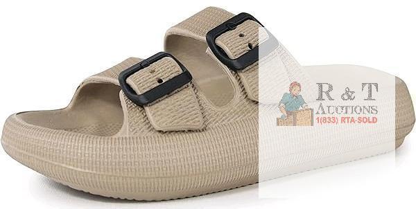 New Size 12W-12.5W / 11-11.5M Unisex WEWEYA 2 Buckle Pillow Slides, Flat Athletic Sport Outdoor Sandal, Khaki