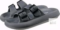 New Size 12W-12.5W / 11-11.5M Unisex WEWEYA 2 Buckle Pillow Slides, Flat Athletic Sport Outdoor Sandal, Grey