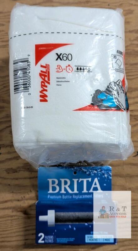 NEW WypAll X60 70-Pack Hydroknit Cleaning Cloths & Brita 2-Pack Bottle Replacement Water Filters