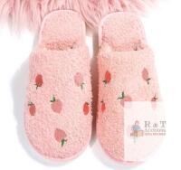 New Size 9-10 Women's LAND VOGUE Embroidered Peaches Fuzzy Memory Foam Slippers