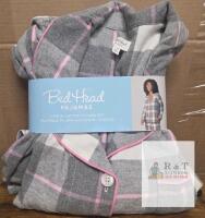 NEW BedHead Pajamas 2-Piece Cotton Plaid Set, Women's Size Large, Gray/Pink, Button-Up Top