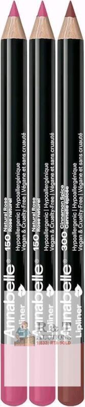 3 New ANNABELLE Lipliner [ 2&times; 150 Natural Rose + 1&times; 300 Spice ] , Ultra-Precise, Smooth & Silky Texture, Natural Finish, Cruelty-Free, Hypoallergenic, 1.14 g