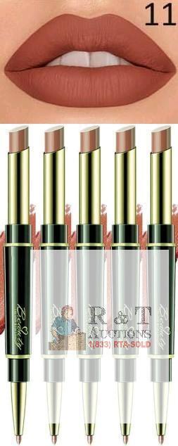 [exp 2027] 5 New 2-in-1 Waterproof Lipstick Lip Liner, 12 Colors Lip Liner and Lipstick Combo, Long-lasting 24 Hour Lipgloss Matte Lipstick and Lip Pencil Liners Makeup Gift Set for Girls Women (#11)