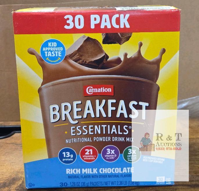 (Exp 06/2025) Carnation Breakfast Essentials Rich Milk Chocolate 30 Pack, 2.36 lbs, 13g Protein,