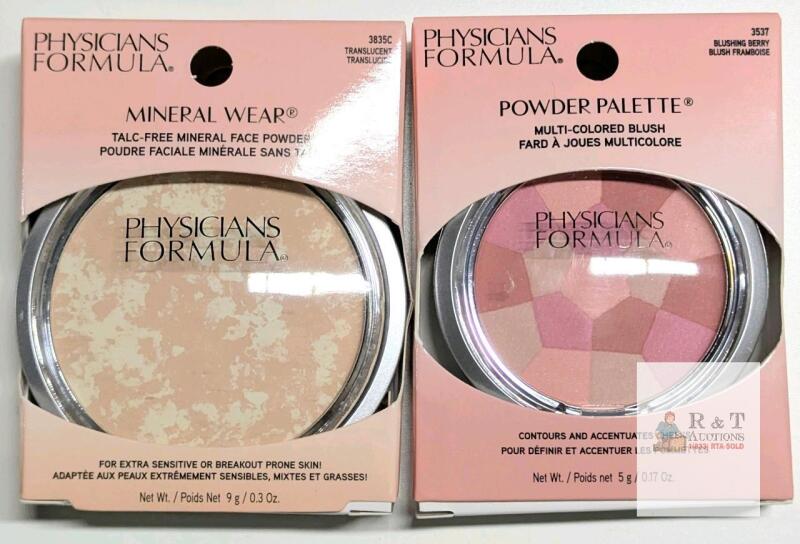 New Physician's Formula : [ 3835C Transparent ] Mineral Wear Talc-Free Mineral Face Powder & [ 3537 Blushing Berry ] Powder Palette Multi -Coloured Brush