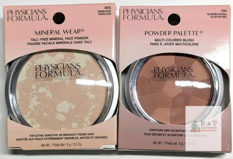 New Physician's Formula : [ 3835C Transparent ] Mineral Wear Talc-Free Mineral Face Powder & [ 2464 Blushing Natural ] Powder Palette Multi -Coloured Brush