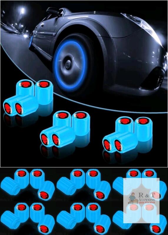 3 New Packs of 12 Fluorescent Skull Car Tire Valve Stem Caps, ABS Corrosion Resistant Wheel Valve Cover, Luminous Illuminated Cap Glow in The Dark, Auto Decor Accessories for Motorcycles Bicycles (Blue/Red)