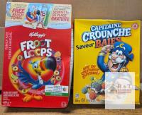 (EXP APR 25} Kellogg's Froot Loops 480g & Cap'n Crunch Crunch Berries 360g Canada Bilingual Cereal Boxes