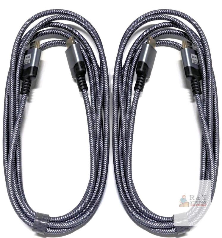 2-Pack 8K UHD HDMI 2.1 Braided Nylon Cable, 10ft, HDMI Male-to-Male, Triple Shielded, Velcro Ties