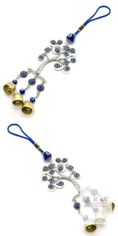2 New Turkish Hamsa Evil Eye Tree of Life 10" Wind Chime / Car Charm / Wall Hanging With Bells