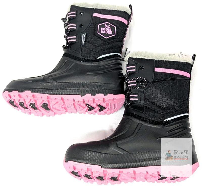 New Size 12 Girl's EDDIE BAUER Black Pink Winter Boots