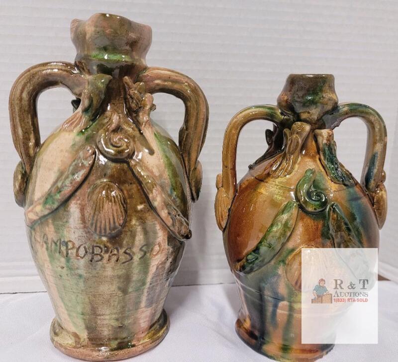 2 Vintage Handmade Italian Campobasso Terracotta Jugs .