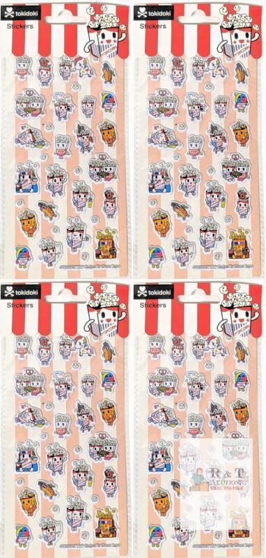 4 New 32-Packs TOKIDOKI Popcorn Puff Sticker Sheets, Most Stickers Around 1" Long