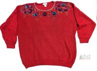 As-New Size 3XL Women's Victoria Jones Cotton Ramie Blend Floral Knit Sweater With Sequins