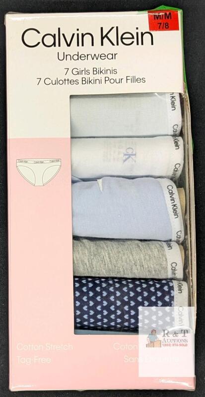 New 7-Pack Size MED (7/8) Girl's CALVIN KLEIN Cotton Bikini Underwear