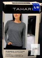 New 2-Pack Size LG Women's TAHARI Ribbed Cotton Long Sleeve T-Shirt