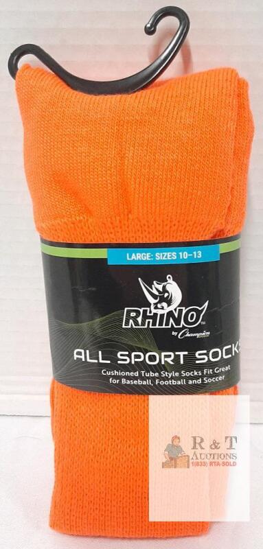 New All Sport Socks Large 10&ndash;13, Orange, Knee-High Cushioned Tube, 70% Acrylic, Rhino by Champro