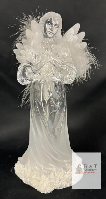 Lighted 10" Acrylic Praying Angel Figurine with Feather Wings, LED, Battery Powered, Untested