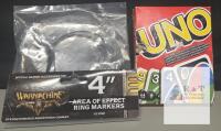 New Warmachine 4" Area Of Effect ring markers and Uno Deck