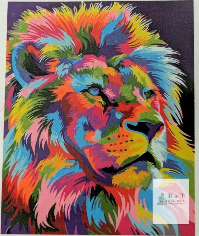 New Vudeco DIY Kit Easy Paint by Numbers for Adults and Kids Ages 8+, 8PC Oil Painting Kit with 1 Canvas / 1 Reference Paint / 3 Brushes / 1 Pigment Set 2 Hangers - Multicolor Lion 16" &times; 20"
